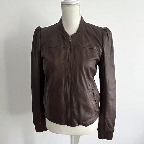 HINGE Women's Brown Leather Zip Jacket Size Medium - Picture 1 of 7